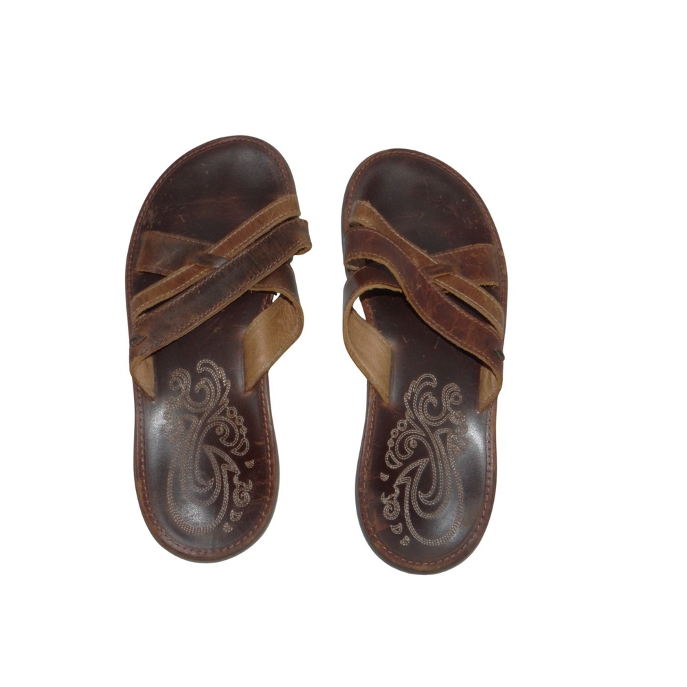 OluKai Paniolo Slide Women Brown Leather Sandals 20342-8787 Size 6